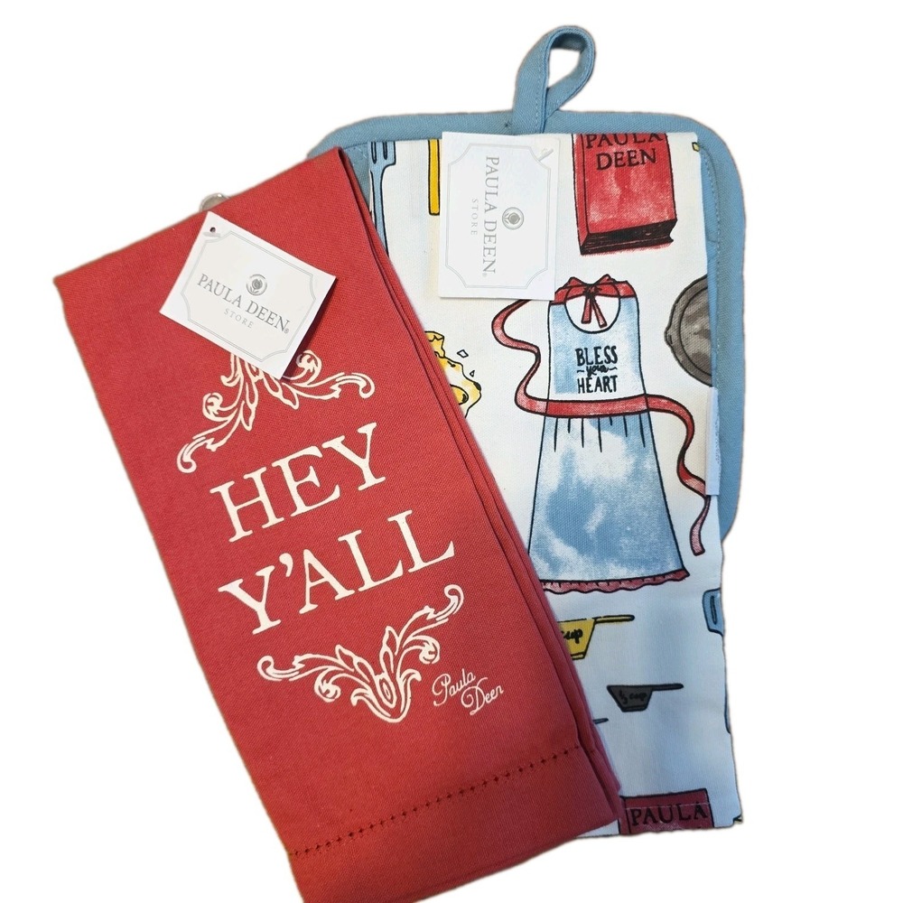 NEW SET OF 2 Piece Set Paula Deen Kitchen Dish Towels & Pot Holder